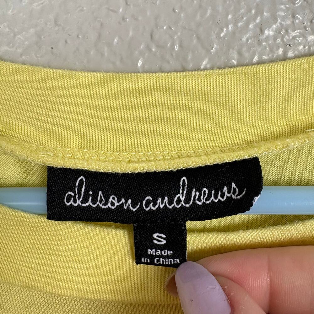 Alison Andrews Size Small Light Yellow Rayon Spandex Ruffled Short Sleeve Blouse - Picture 4 of 6